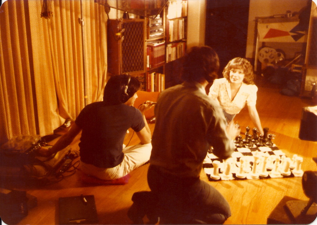 Mike (back to camera) gives Jody direction for her chess sequence.